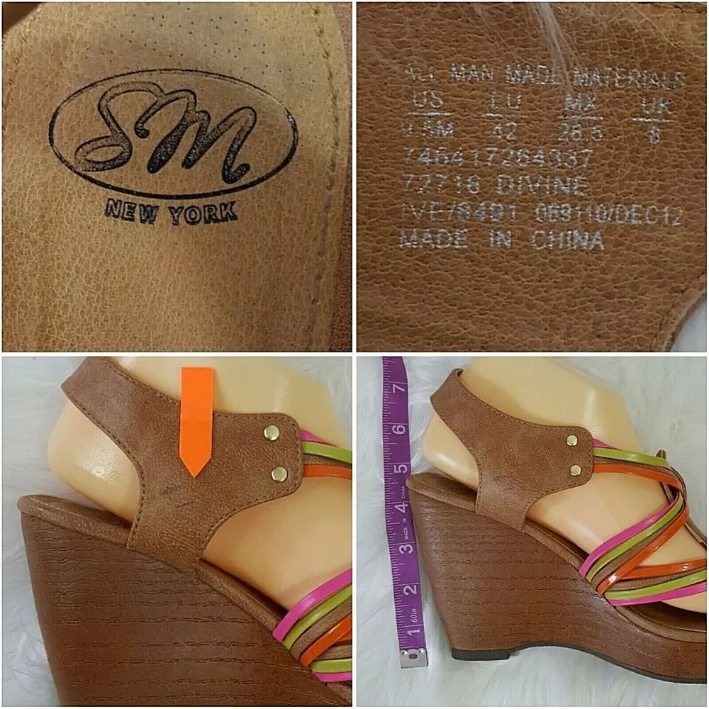 SM New York Wedge Sandal Womens Size 9.5 Divine Multicolor Tan Summer